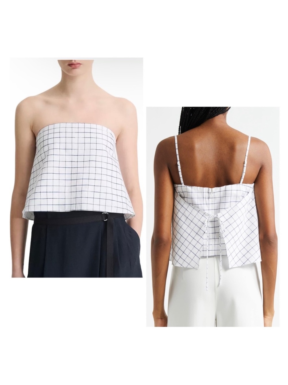 Vince White Windowpane Convertible Strap Top
